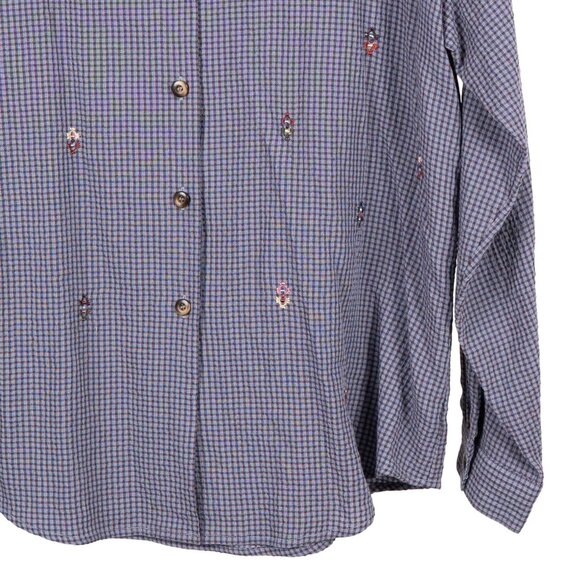 Koret City Blues VTG 90s Button Up Shirt M Womens Embroidered Gingham Blue - Picture 2 of 5